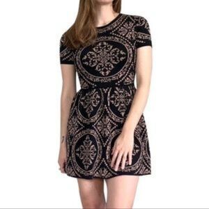 Romeo & Juliet Couture Black White Damask Sweater Dress Womens XSmall A Line